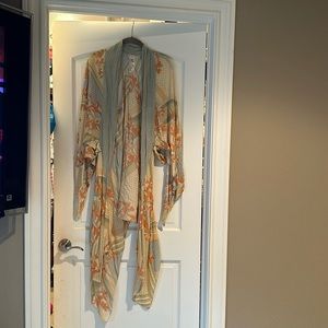 Free People Orange and Cream Kimono with Floral Elegance